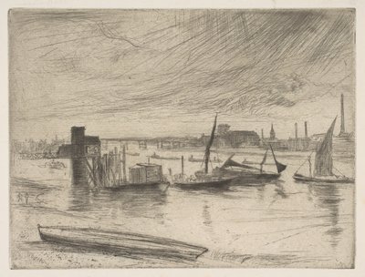 Tidlig morgen, Battersea Battersea Dawn Cadogan Pier, 1861. af James Abbott McNeill Whistler