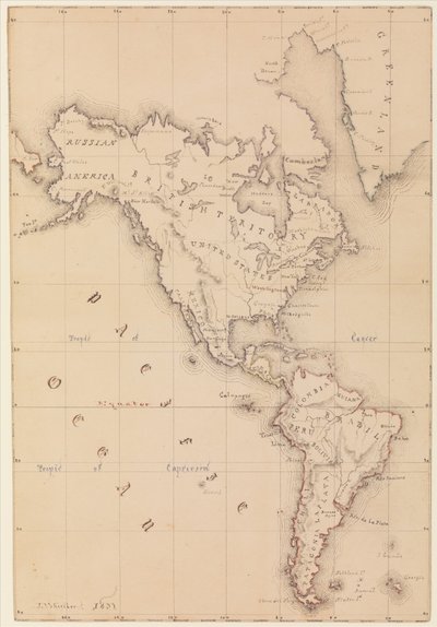 Kort over den vestlige halvkugle (fra skitsebogen) af James Abbott McNeill Whistler