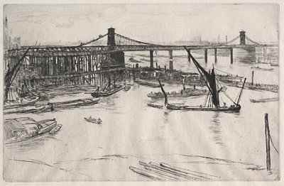 Old Hungerford Bridge. af James Abbott McNeill Whistler