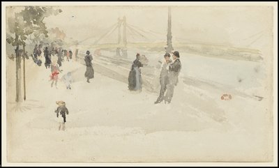 Pink og sølv - Chelsea, the Embankment, ca. 1885 af James Abbott McNeill Whistler