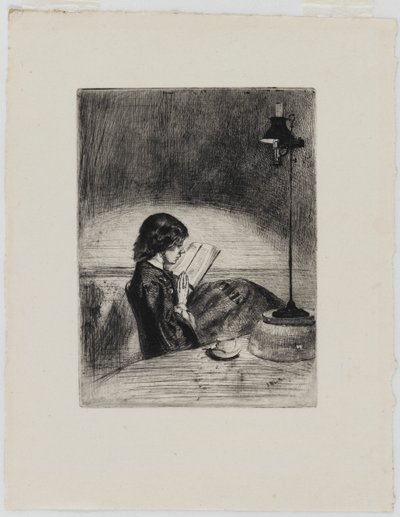 Læsning af Lamplight, 1858. af James Abbott McNeill Whistler
