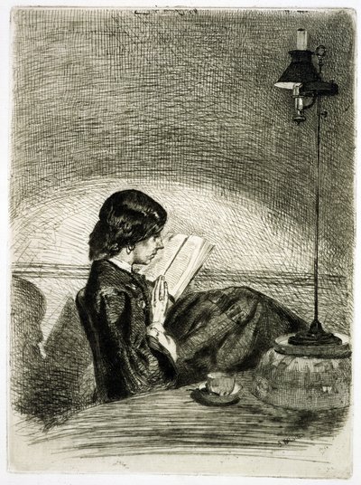 Læsning af Lamplight, 1858 af James Abbott McNeill Whistler