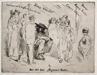 Tolv ætsninger fra naturen: Titelside - Delauney Sketching, 1858. af James Abbott McNeill Whistler