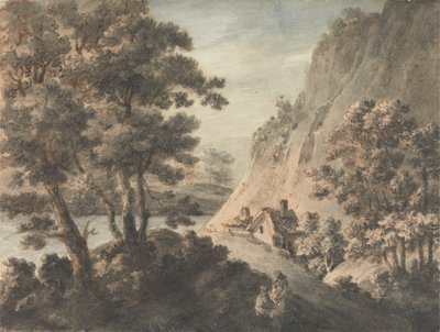 Landskab med flod og figurer af James Adam