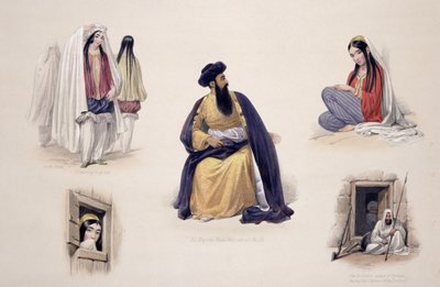 Portræt af Hans Majestæt Shah-Soojah-Ool-Moolk (1780-1842), fra "Sketches in Afghaunistan", graveret af Charles Haghe (1810-88) og Louis Haghe (1806-85), udgivet af Henry Graves, 1842 (farvelagt) af James Atkinson