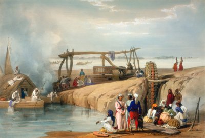 Persisk hjul, der rejser vand fra Sutlej-floden, Punjab, 1842 af James Atkinson