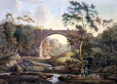 Udsigt over Tanfield Arch i County of Durham, ca. 1811 (wc på papir) af James Atkinson