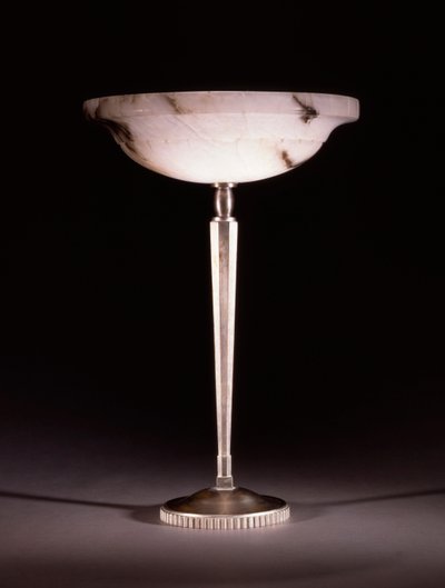 En bordlampe af sølvfarvet bronze designet af Jacques-Emile Ruhlmann (1879-1933), ca. 1913 af James Baker (attr. to) Pyne