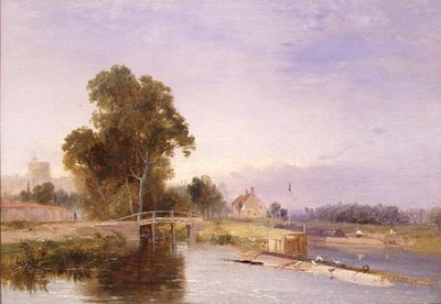 Pram ved en låseport, Windsor hinsides (olie) af James Baker Pyne