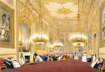 The Grand Reception Room - Statsunderholdning for Hans Majestæt Kong Louis-Philippe, 1838 af James Baker after Pyne