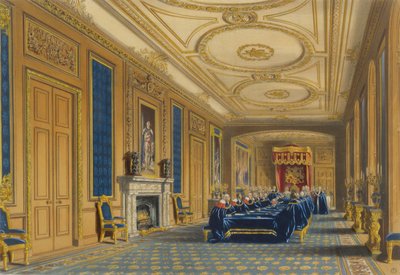 Throne Room, Windsor Castle - Installation of the Order of the Garter, 1838 af James Baker after Pyne