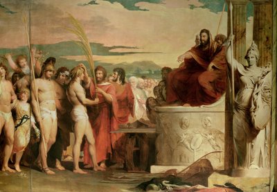 Crowning the Victors at Olympia, tredje i serien The Progress of Human Culture and Knowledge, detaljer om sejrherrerne, der blev kronet før Hellanodicae, ca. 1777-84 (se 101472, 10 af James Barry