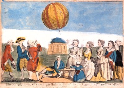 "Kongen, Dronningen osv. ser på en ballon, der er sluppet af i haven ved Windsor Castle" af James Basire