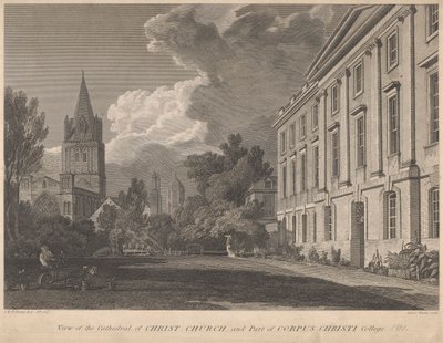 Udsigt over katedralen i Christ Church og en del af Corpus Christi College af James Basire