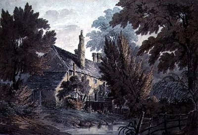 Landskab med hus ved en dam, 1800-tallet af James Bourne