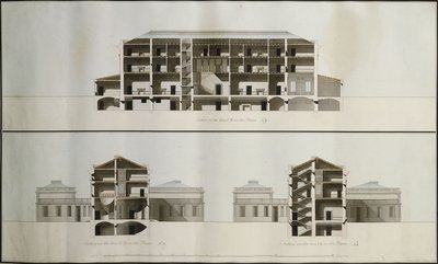 Design til et nyklassisk hus for Lord Charleville: Tre sektioner af James Byres