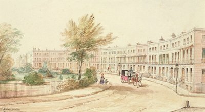 Royal Crescent, Cheltenham, ca. 1850 (wc på papir) af James Charles Oldmeadow