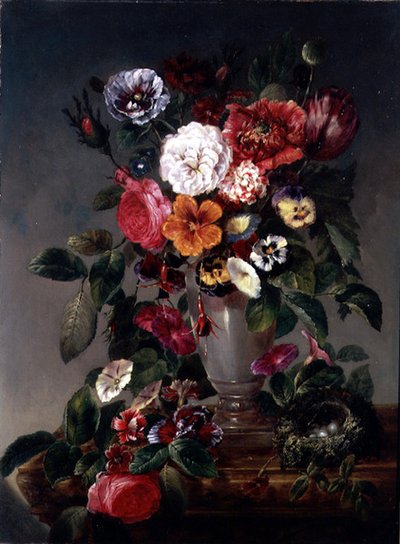 Stilleben af forskellige blomster i en urne af James Charles Ward