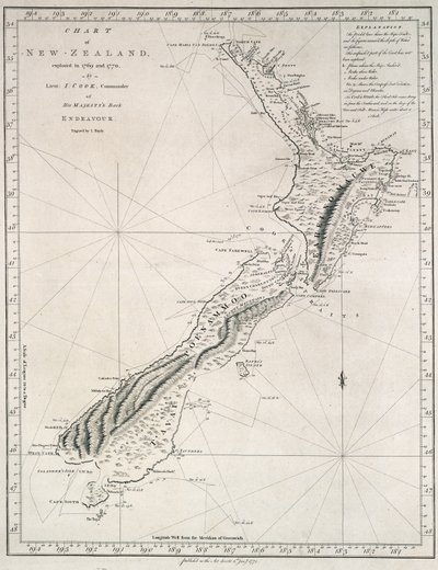 Kort over New Zealand, udforsket i 1769 og 1770 af løjtnant J. Cook, kommandør på His Majesty