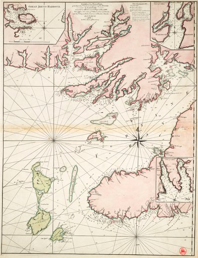En del af Newfoundlands sydkyst inklusive Fortune Bay af James Cook
