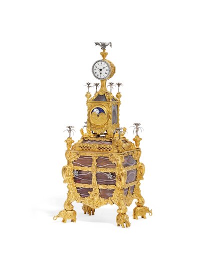 George III musikalsk ur, bordur, ca. 1766 (ormolu, sølv og agat) (se også 1860) af James Cox