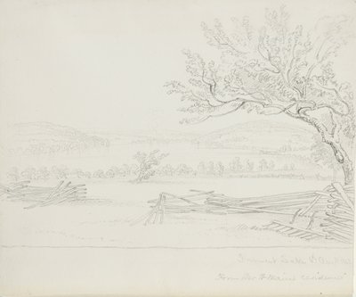 Derwent Lake fra Mr. W. Mains bolig, 1843 (grafit på cremefarvet papir) af James David Smillie