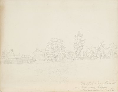 Mr. Mains hus ved Derwent Lake, Susquehanna Co. Pa., 1843 (grafit på cremefarvet papir) af James David Smillie