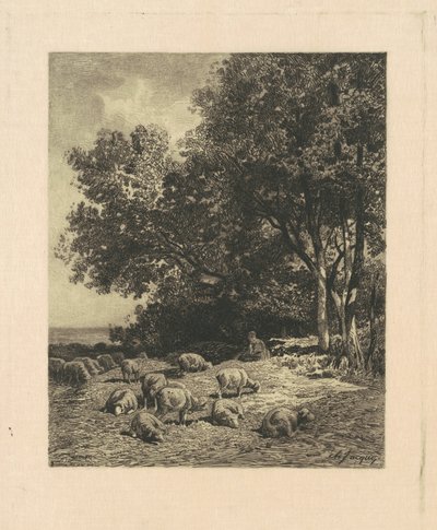 Landskab med får af James David Smillie, after Charles Émile Jacque