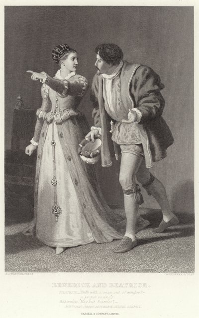 Benedick og Beatrice, Much Ado about Nothing, Act IV, Scene I af James Dawson Watson