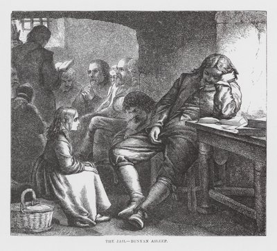 Fængslet, Bunyan sover (kobberstik) af James Dawson Watson