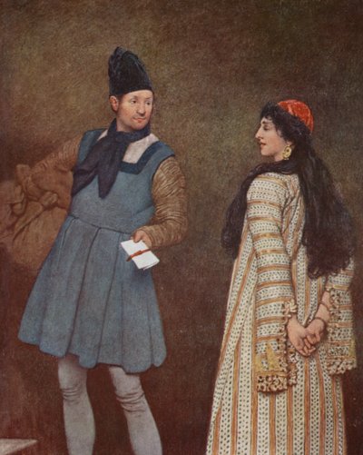 Shakespeares Købmanden i Venedig: Jessica og Launcelot (farvelitografi) af James Dromgole Linton