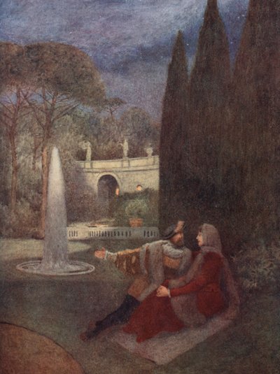 Shakespeares Købmanden i Venedig: Lorenzo og Jessica (farvelitografi) af James Dromgole Linton