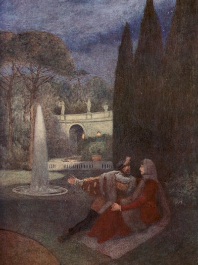 Shakespeares Købmanden i Venedig: Lorenzo og Jessica (farvelitografi) af James Dromgole Linton