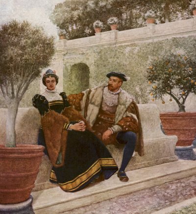 Shakespeares Købmanden i Venedig: Lorenzo og Jessica (farvelitografi) af James Dromgole Linton