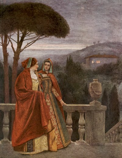 Shakespeares Købmanden i Venedig: Portia og Nerissa (farvelitografi) af James Dromgole Linton