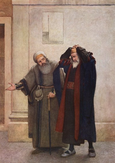 Shakespeares Købmanden i Venedig: Shylock og Tubal (farvelitografi) af James Dromgole Linton