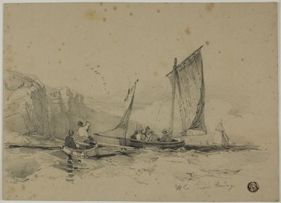 Fiskebåde i nærheden af klipper af James Duffield Harding