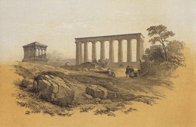 Nationalmonument, Calton Hill (chromolitho) af James Duffield Harding