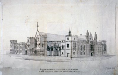 Forslag til ændringer af bygningerne ved siden af Westminster Hall, London, c1825. af James Duffield Harding