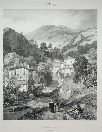 Maleriske og romantiske rejser i det gamle Frankrig. Auvergne: Thiers vandfald af James Duffield Harding
