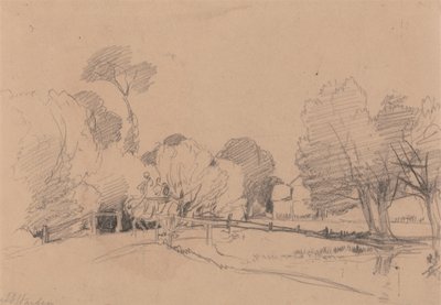 Pile ved en bæk, hest og vogn krydser broen af James Duffield Harding