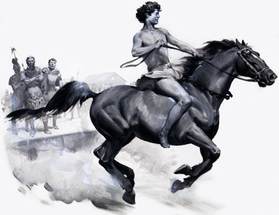 Alexander den Store rider på Bucephalus (gouache på papir) af James Edwin McConnell