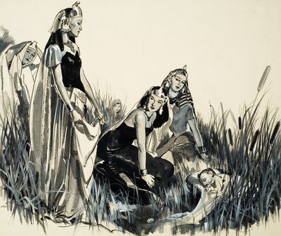 Moses findes blandt buskene (gouache på papir) af James Edwin McConnell