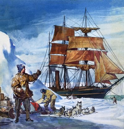 Terra Nova i Antarktis (gouache på papir) af James Edwin McConnell