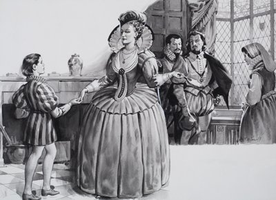 Den unge Francis Bacon og dronning Elizabeth I (gouache på papir) af James Edwin McConnell