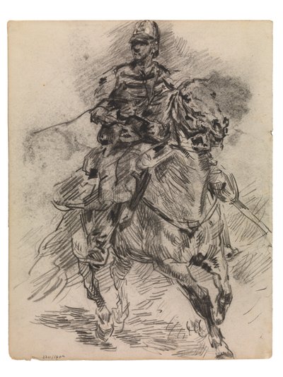 Chevalier af det lette artilleri (conte & akryl på papir) af James Ensor