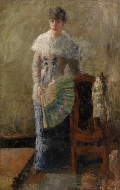 Dame med blæser (olie på lærred, monteret på panel) af James Ensor