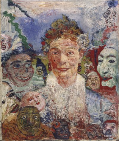Gammel dame med masker, 1889 af James Ensor