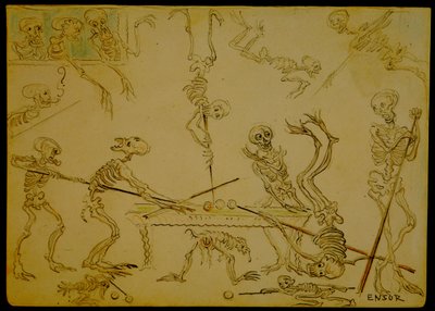 Skelette beim Billardspielen af James Ensor
