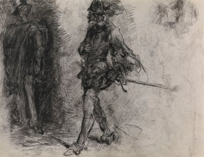 En spanier, der står i skyggen, en anden mand og et hoved set i profil af James Ensor